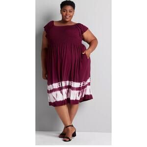 Lane Bryant Shirred Tie-Dye Swing Dress Size 14/16 Boho Beachy‎ Coastal Cottage